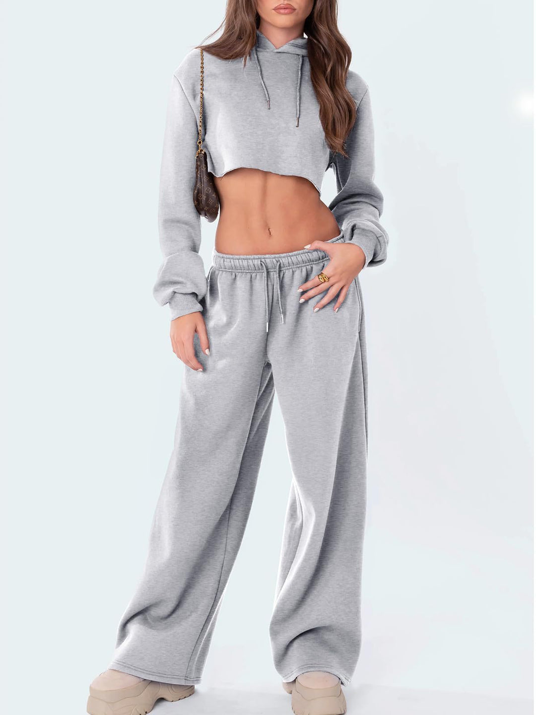 Damen nan relaxed-fit Wide‑Leg Sweatpants mit hohem Komfortbund Kordelzug und nahtverdeckten Eingrifftaschen Drune