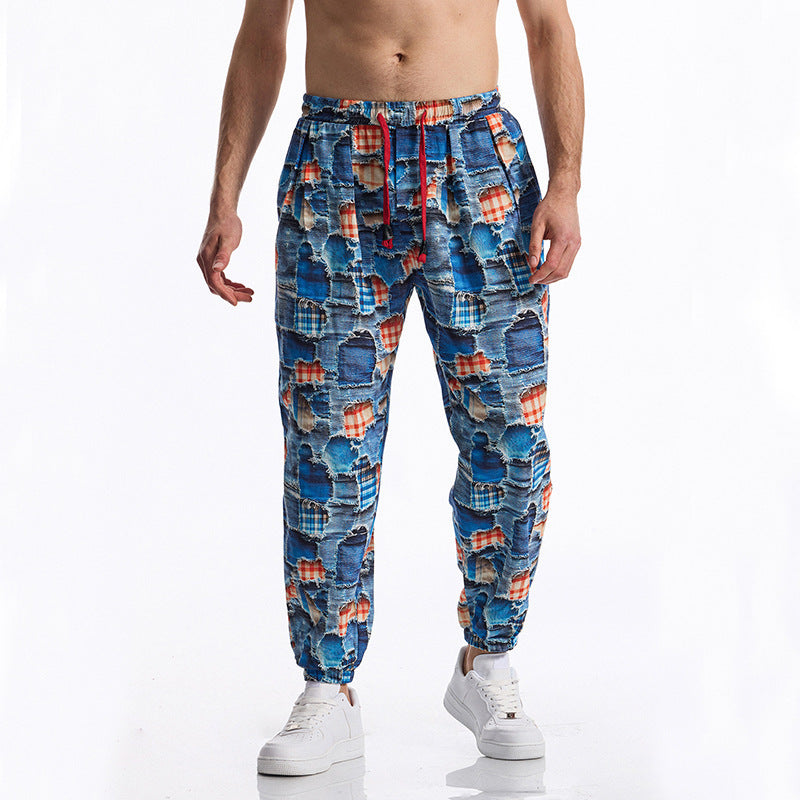 Herren lässige Harem-Hose mit buntem Muster und elastischem Bund Drune