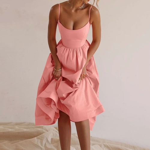Damen Midi-Kleid mit tailliertem Oberteil und schwingendem Rock Drune