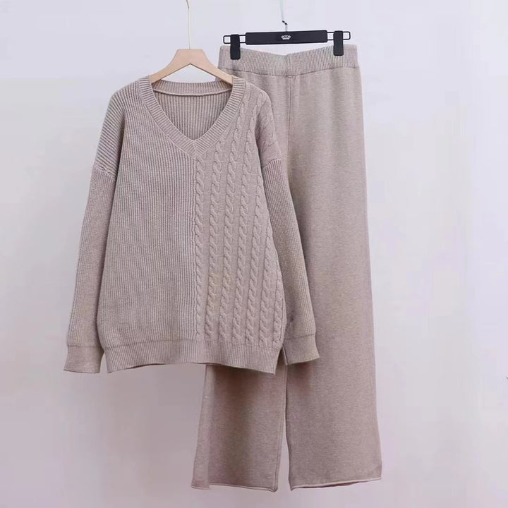 Damen Elegantes Strickpullover-Set mit V-Ausschnitt und losem Schnitt Drune