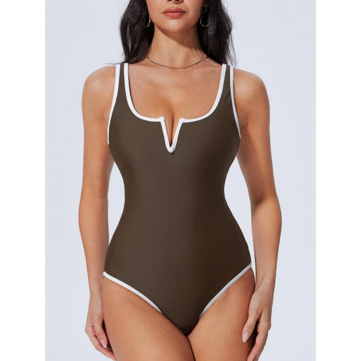Damen Einteiliger Badeanzug mit tiefem V-Ausschnitt und kontrastierenden Details Drune