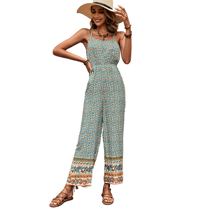 Damen floraler Jumpsuit mit breiter Beinform und verstellbaren Trägern Drune