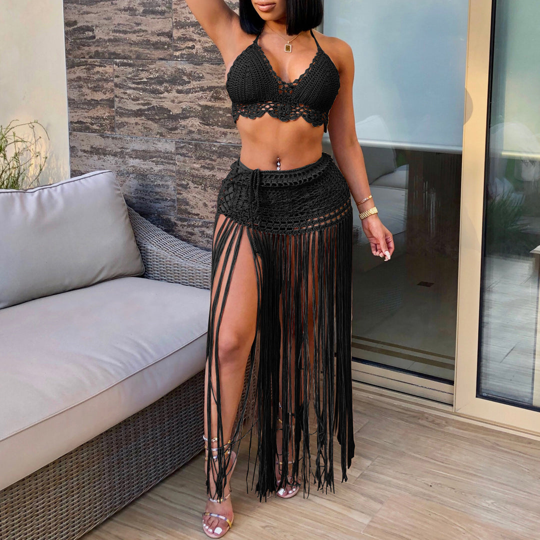 Damen gehäkeltes Strand-Outfit mit fransigen Details Drune