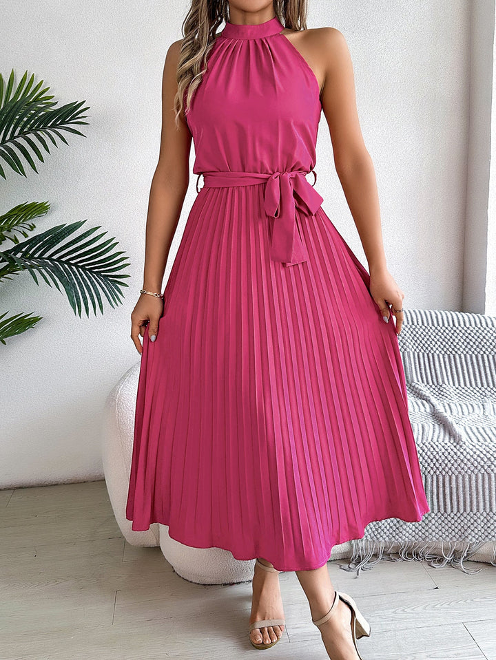 Drune | Frühling Elegante Stehkragen Taille-betonte Falten Maxi Kleid