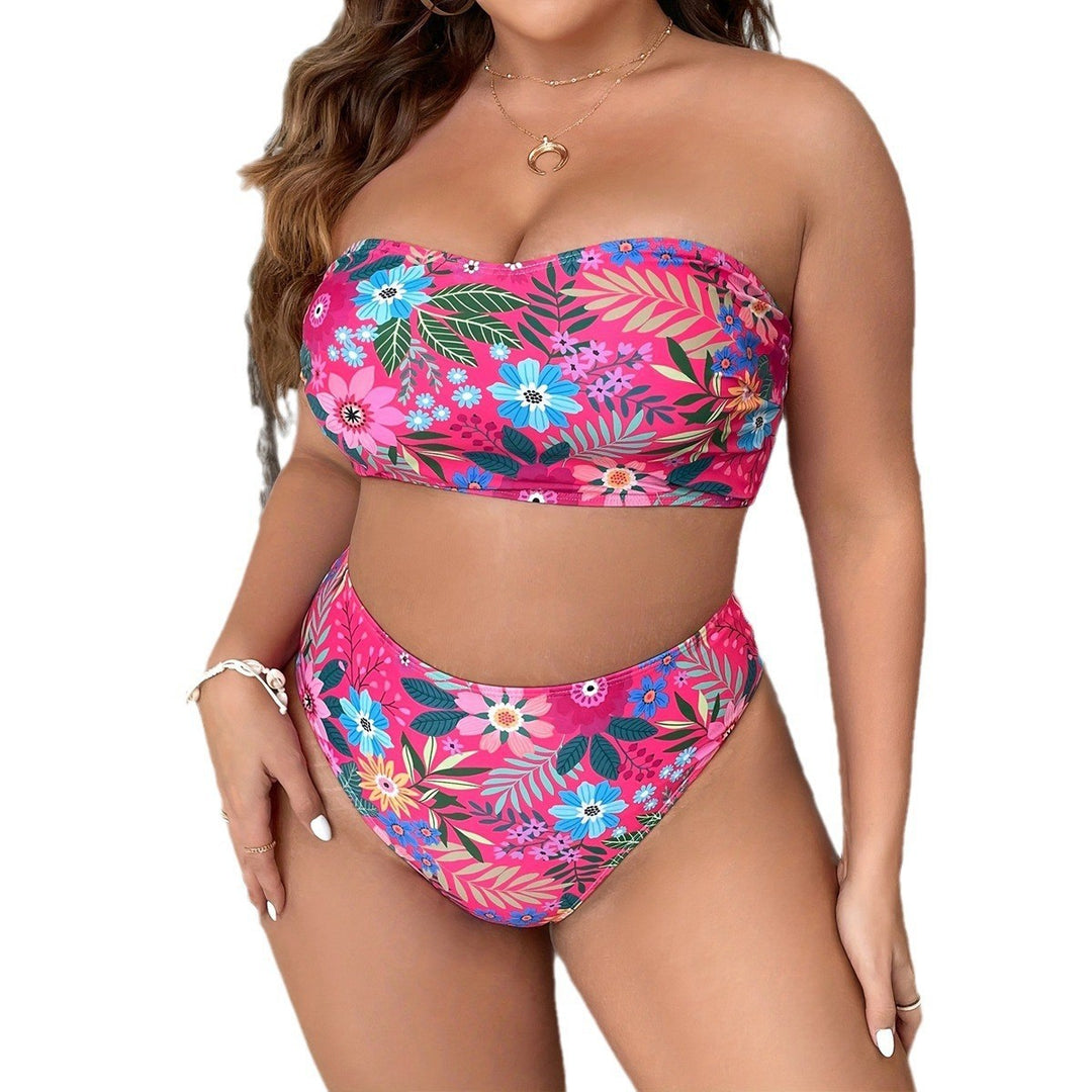 Damen Bandeau-Bikini mit floralem Design und hohem Bundeschnitt Drune