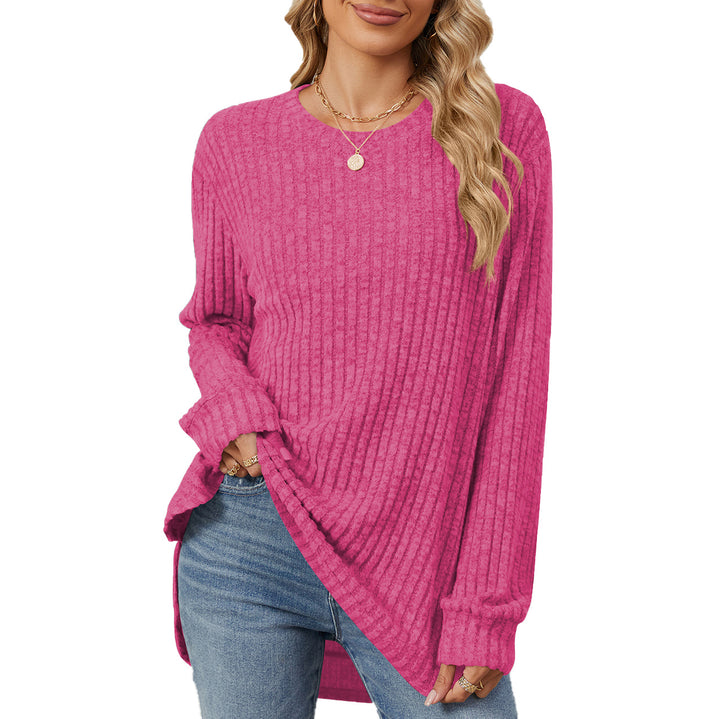 Damen lässiges Longsleeve Oberteil mit modischem Rippmuster und lockerer Passform Drune