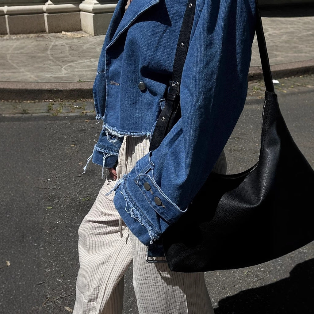 Damen cropped Denimjacke im Vintage-Stil mit fransen und modischen Details Drune