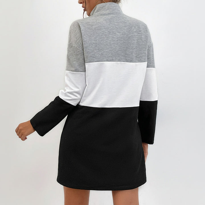 Damen sportliches Sweatkleid mit halbhoch geschlossenem Kragen und modernen Farbblock-Design Drune