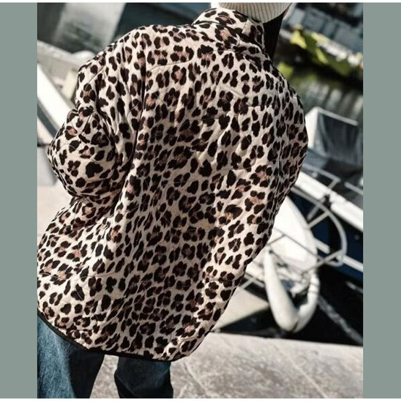 Damen Modische Leopard-Jacke mit eleganten Paspeldetails Drune