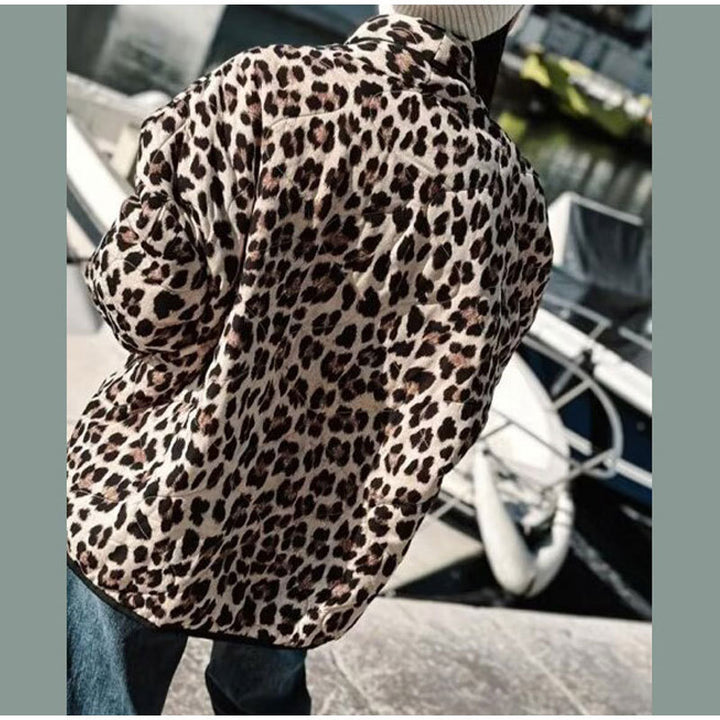 Damen Modische Leopard-Jacke mit eleganten Paspeldetails Drune
