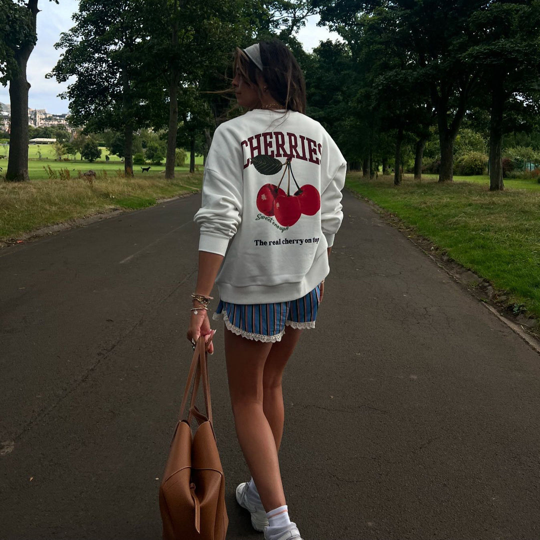 Damen lässiger Sweatshirt mit kreativem Fruchtmotiv Drune