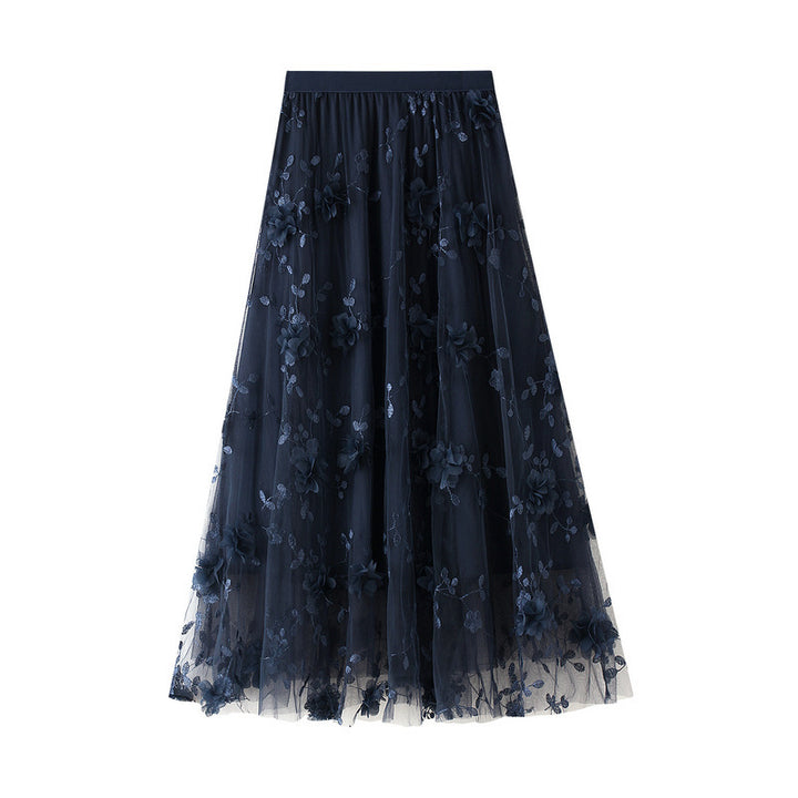 Damen Floral Bestickter Tüll Maxi Rock Drune