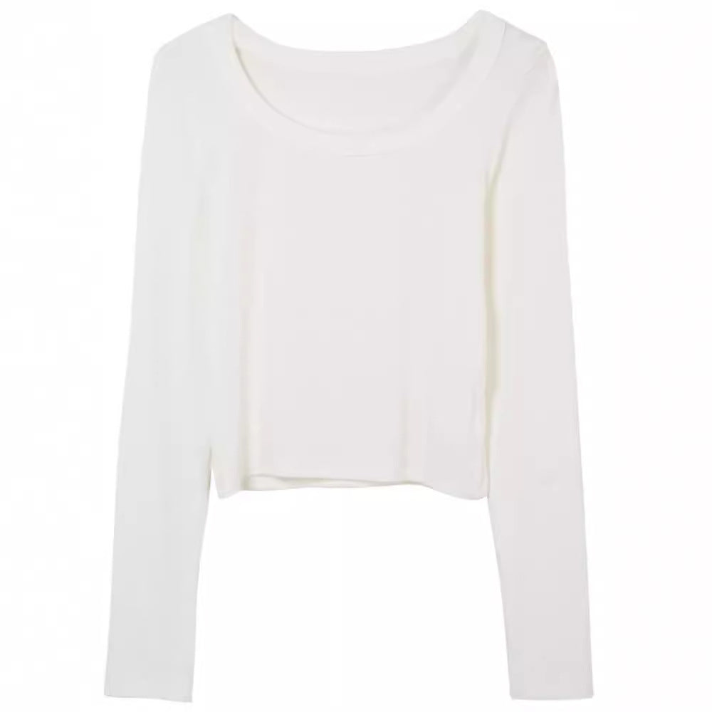 Damen figurbetontes Langarmshirt mit weitem Ausschnitt Drune