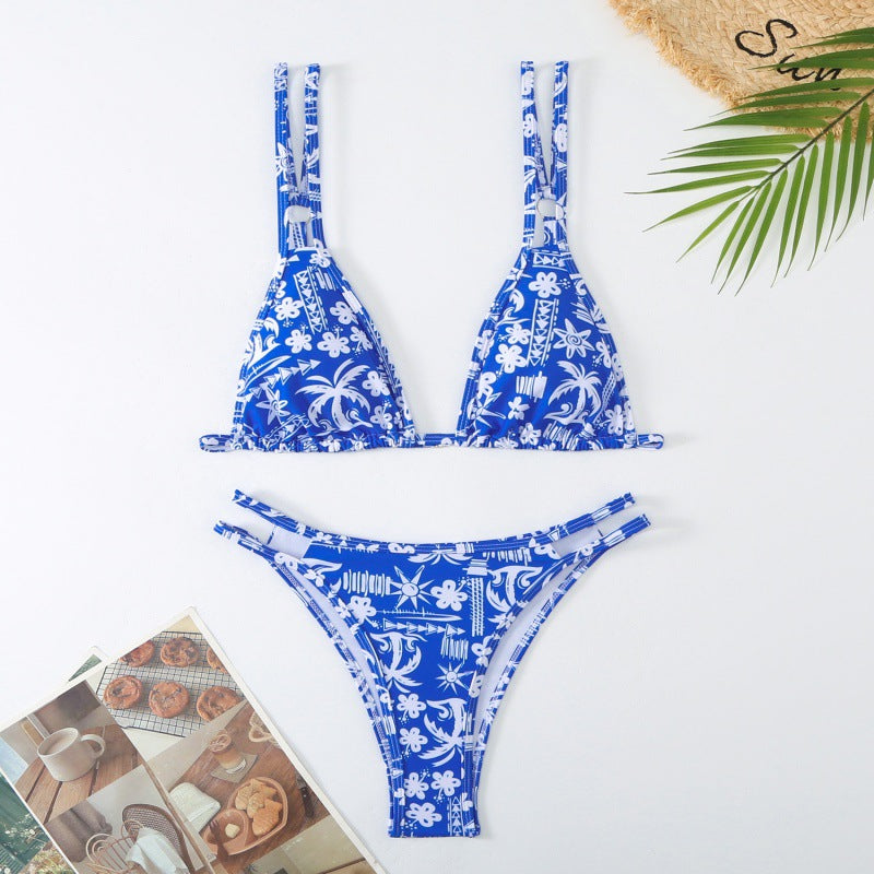 Damen Triangel-Bikini mit verspieltem Blumenmuster und raffinierten Schnürdetails Drune