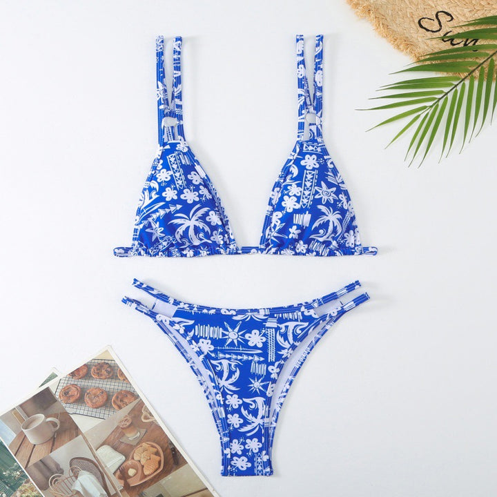 Damen Triangel-Bikini mit verspieltem Blumenmuster und raffinierten Schnürdetails Drune