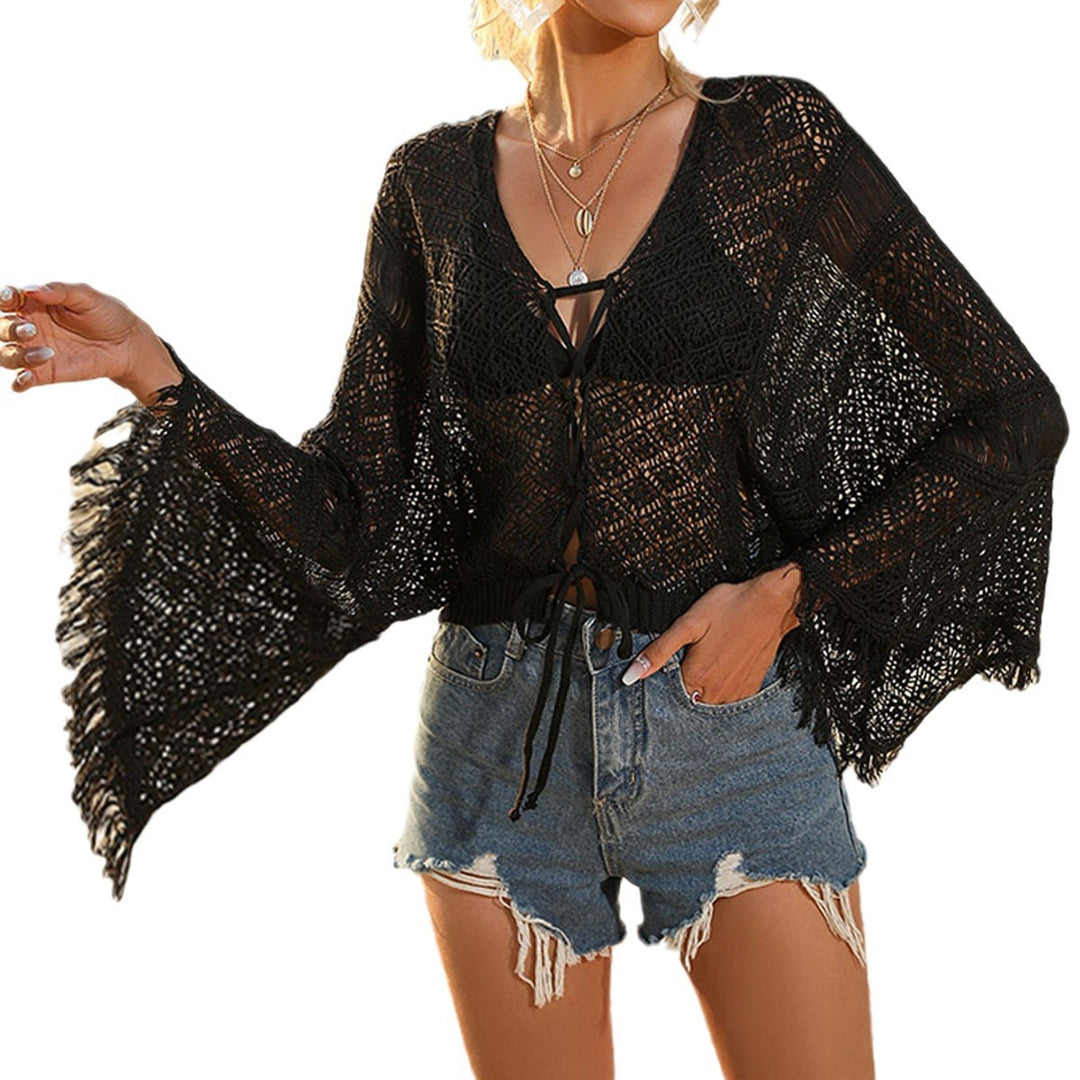 Damen gehäkelter Strandkimono mit eleganter Fransenverzierung Drune