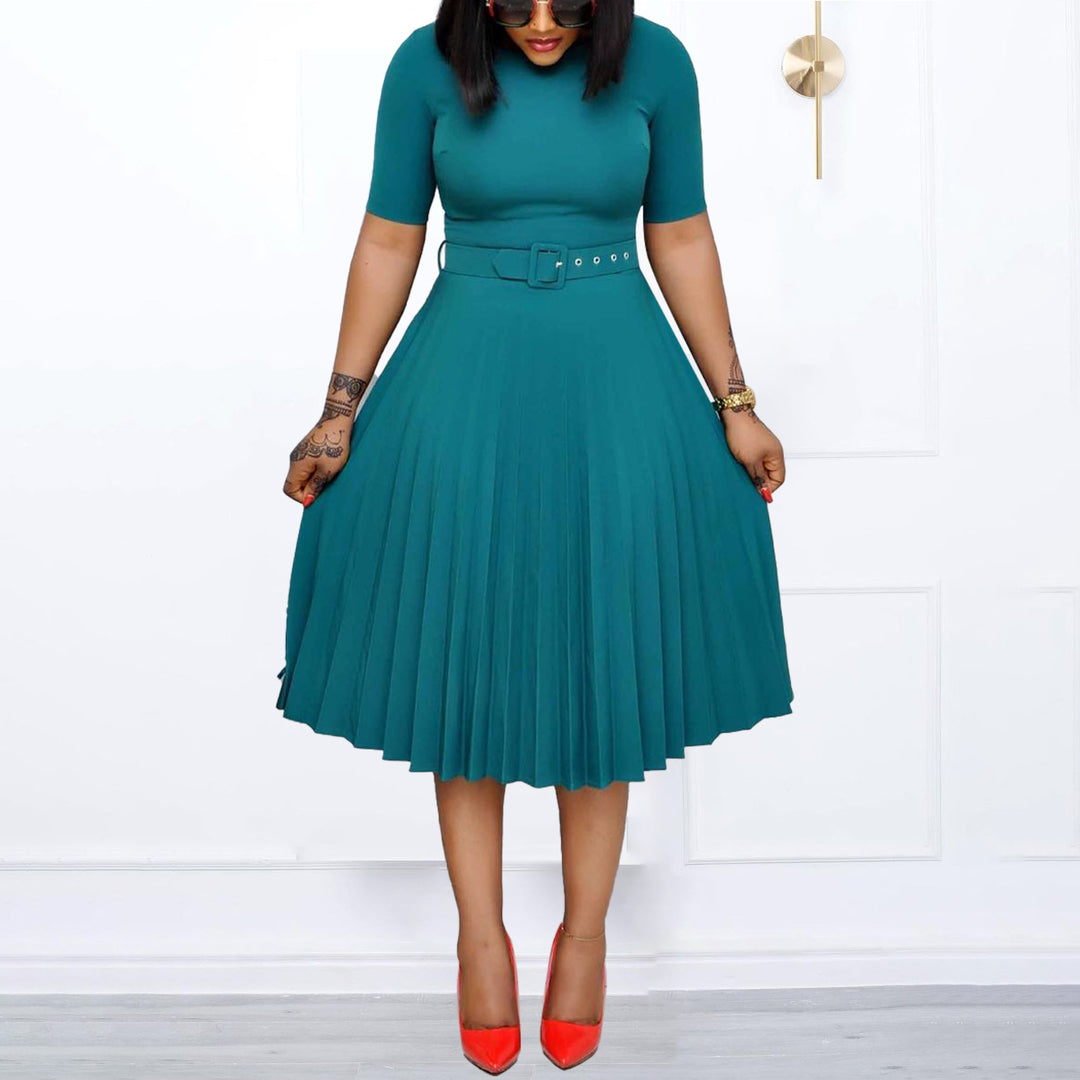 Damen Plissiertes Kleid mit Taillengürtel und eleganter Silhouette Drune