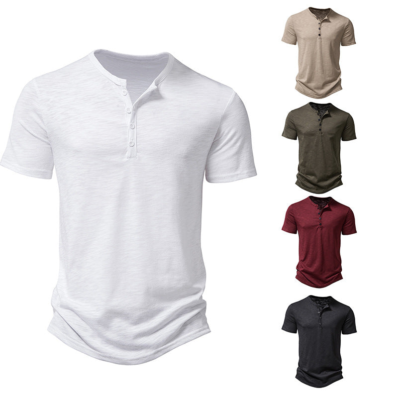 Herren Casual Kurzarm-Henley-Shirt mit strukturiertem Stoff Drune