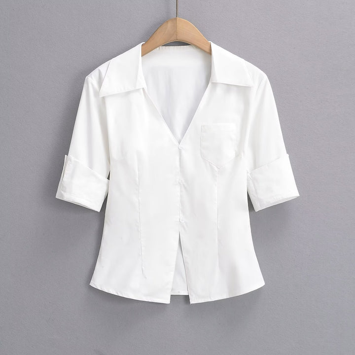 Damen Bluse mit klassischem Revers und zeitlosem Schnitt Drune