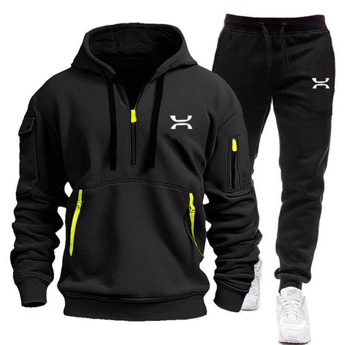 Drune Herren Hoodie-Trainingsanzug mit Reißverschlusstaschen