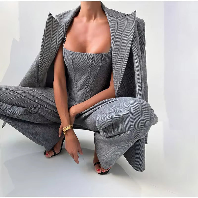 Damen stilvolles Tailleur-Set mit tailliertem Oberteil Drune