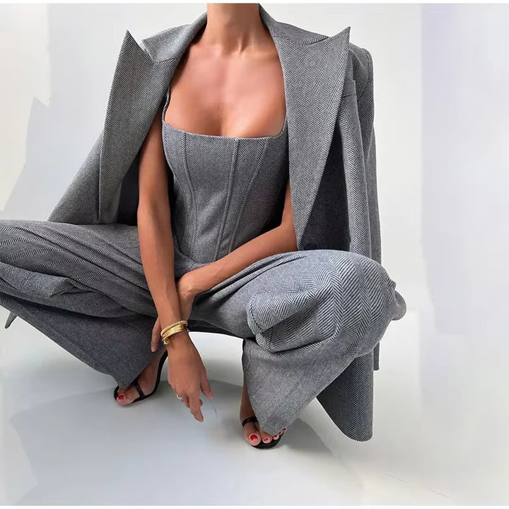 Damen stilvolles Tailleur-Set mit tailliertem Oberteil Drune