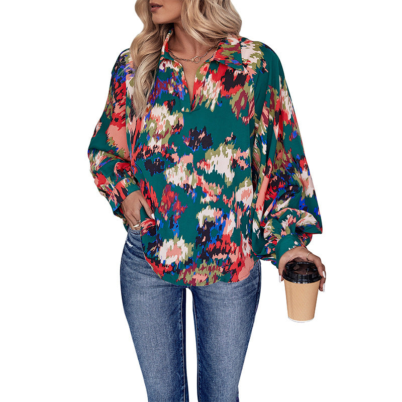 Damen Bluse mit dekorativem floralem Muster und lässigem Schnitt Drune