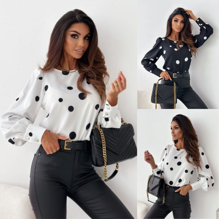 Damen Bluse mit Puffärmeln und Punkten Drune