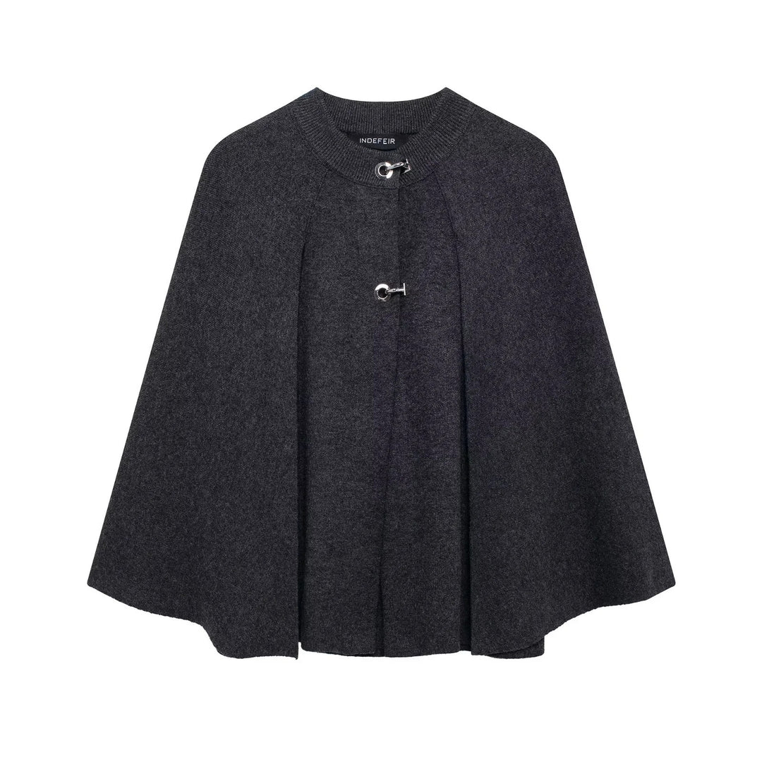 Damen modische Umhangjacke mit elegantem Stehkragen und dekorativen Knopfdetails Drune