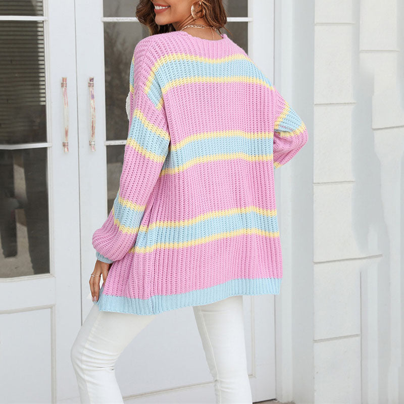 Drune | Gestreifter Strickcardigan Acryl Bunt, Weich