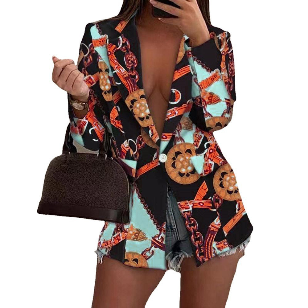 Damen modische Blazerjacke mit buntem Musterdruck Drune