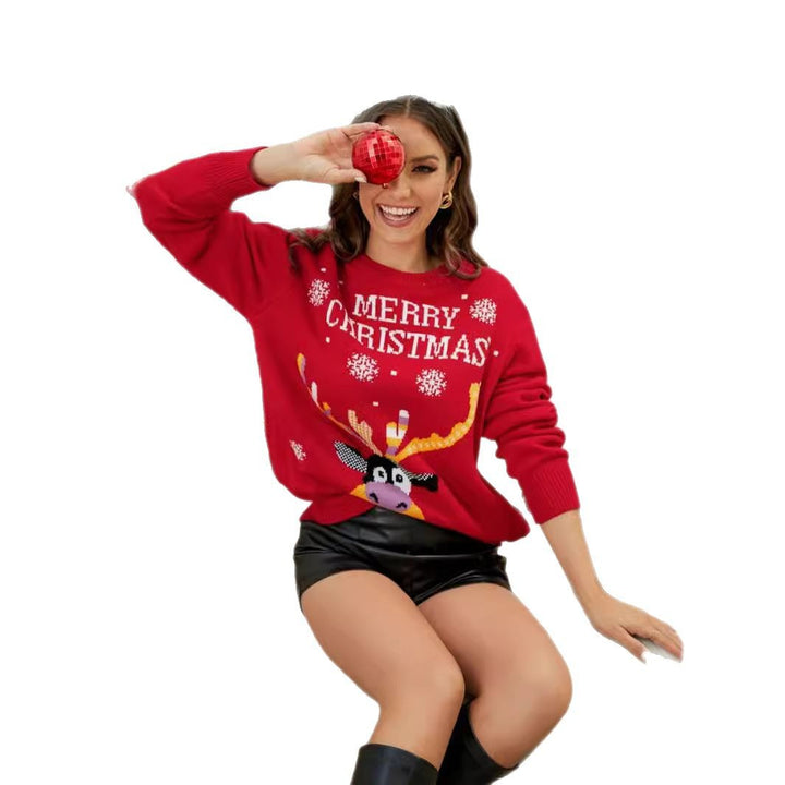 Damen Weihnachten Pullover mit lustigem Rentiermotiv Drune
