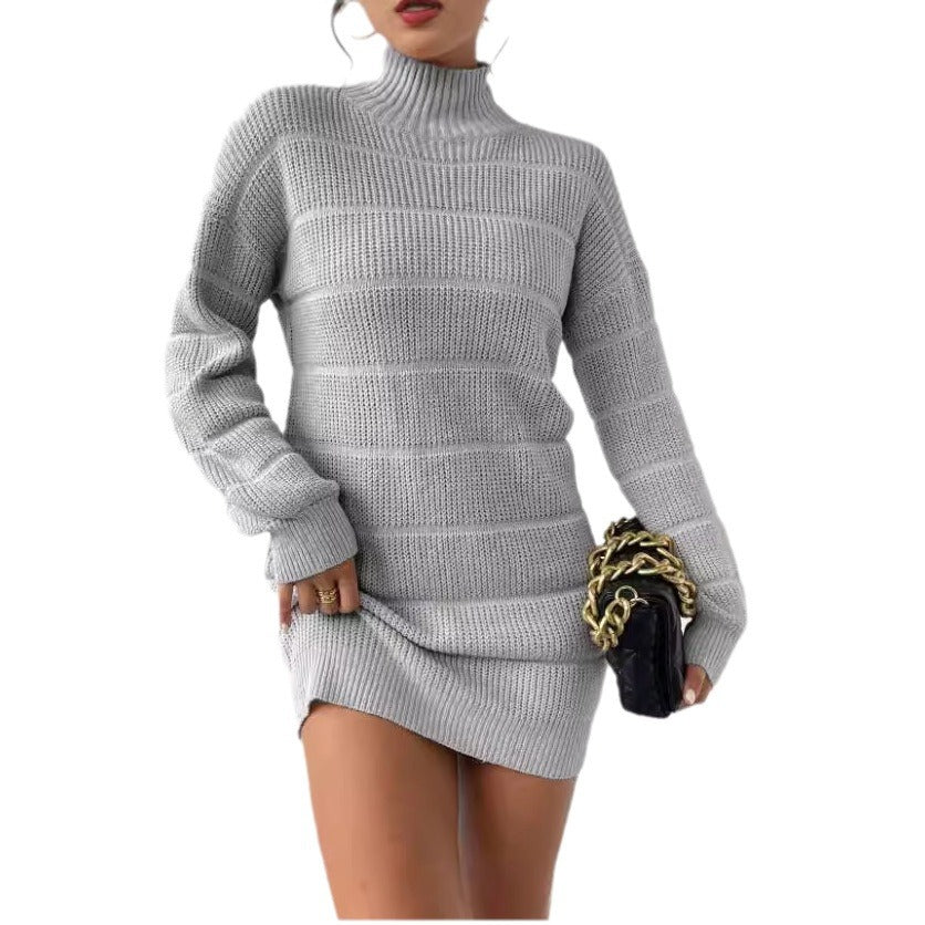 Damen Strickkleid mit hohem Kragen und strukturiertem Muster Drune