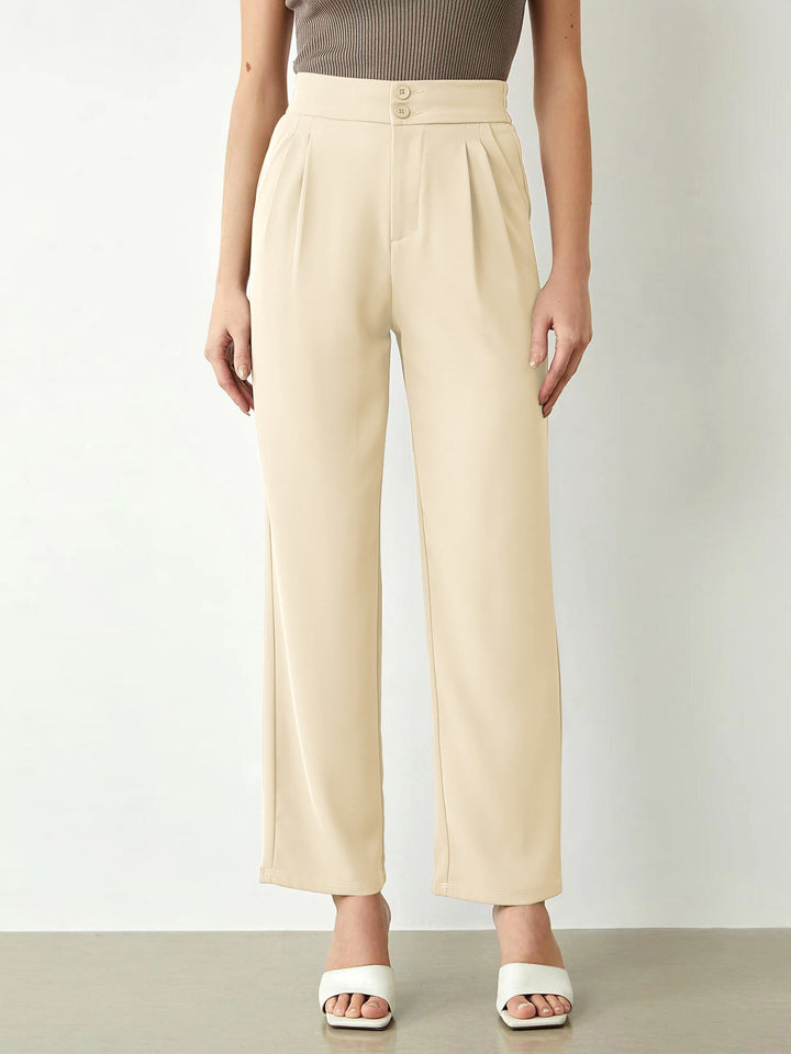 Damen elegante weite Stoffhose mit Bundfalten und hohem Taillenbündchen Drune