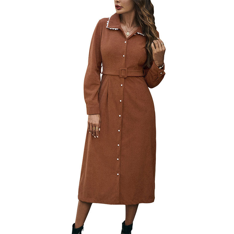 Damen Hemdblusenkleid mit Taillengürtel und seitlichem Schlitz Drune