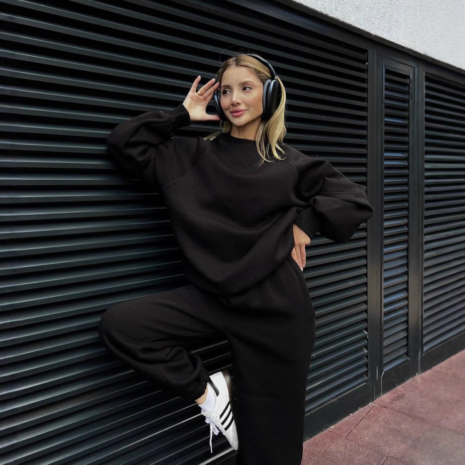 Damen gemütliches Fleece-Loungewear-Set mit lässigem Schnitt Drune
