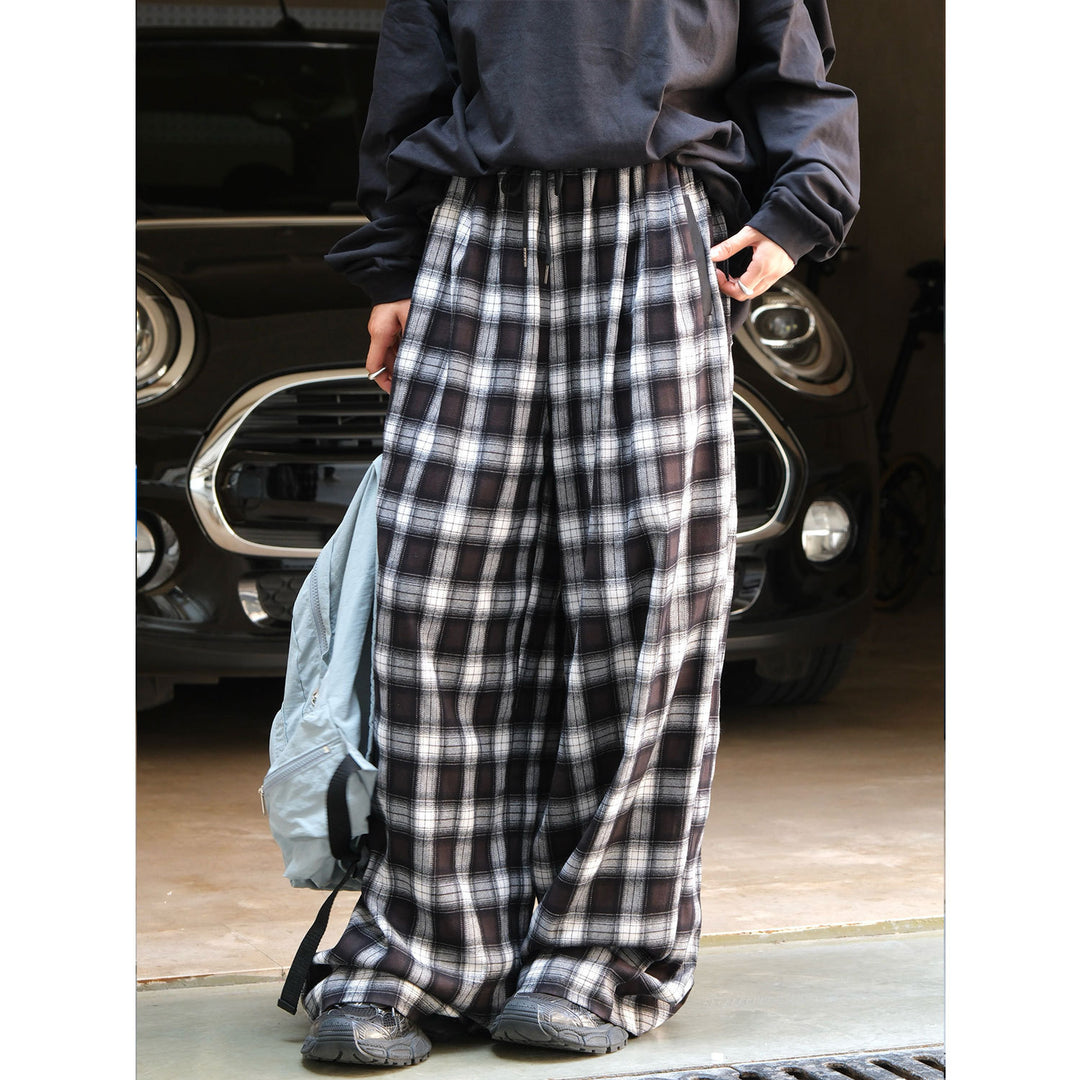 Damen Bequeme Karohose mit elastischem Bund und seitlichen Taschen Drune