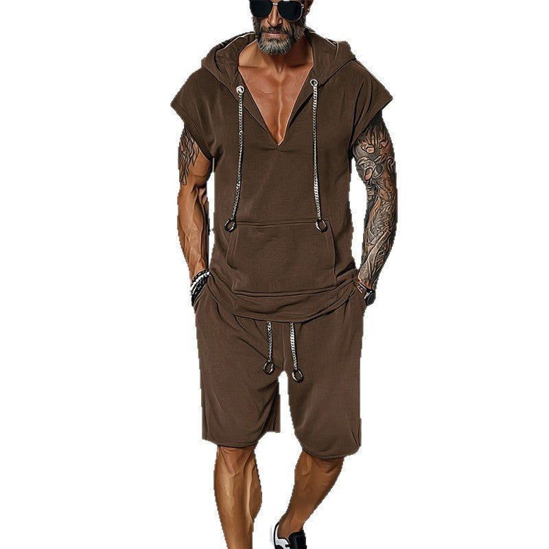 Herren lässiges Freizeit-Set mit stylischem Kapuzen-T-Shirt und Shorts Drune