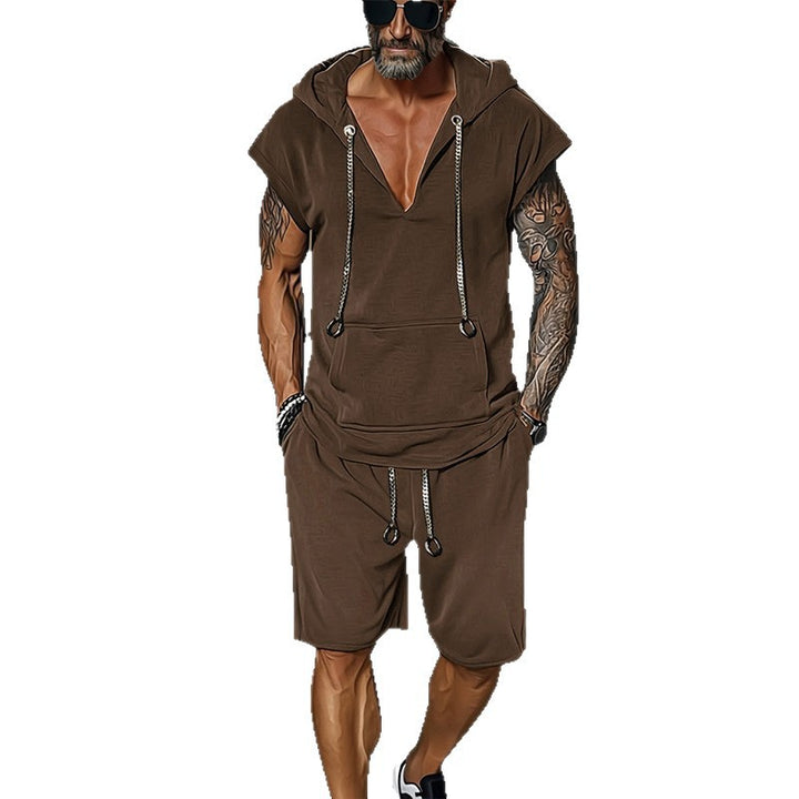 Herren lässiges Freizeit-Set mit stylischem Kapuzen-T-Shirt und Shorts Drune