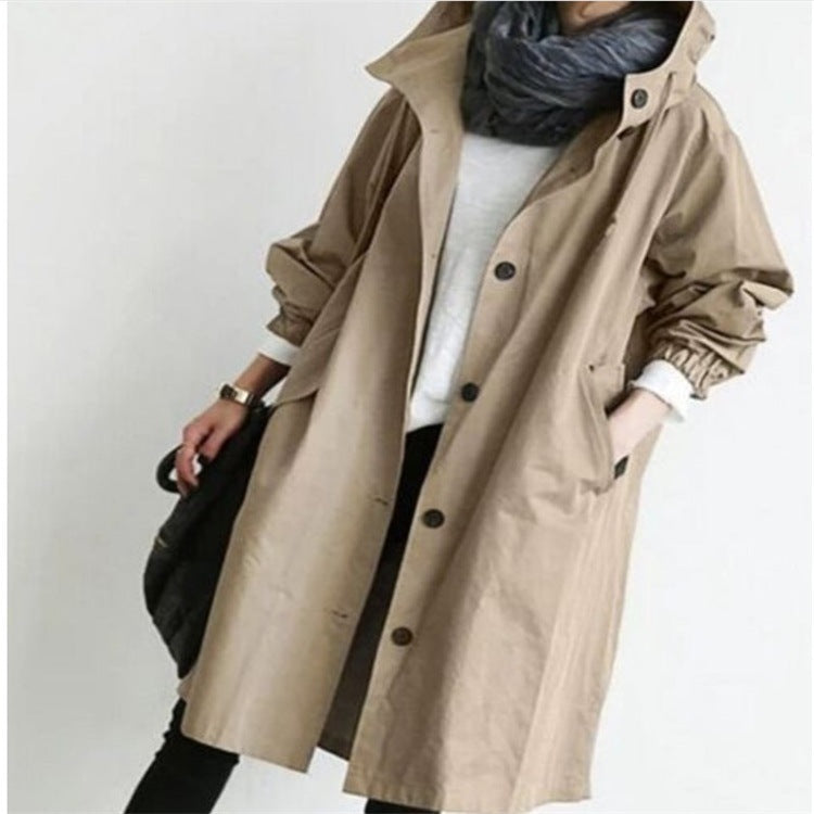 Damen nan leichter oversized Parka-Mantel mit Kapuze, Taillenzug und seitlichem Gehschlitz Drune