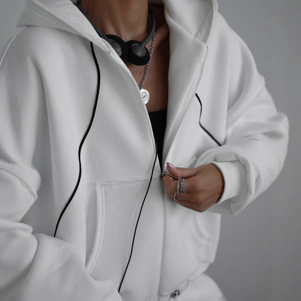 Damen Kapuzenjacke mit modernen Kontrastnähten und känguru-Tasche Drune