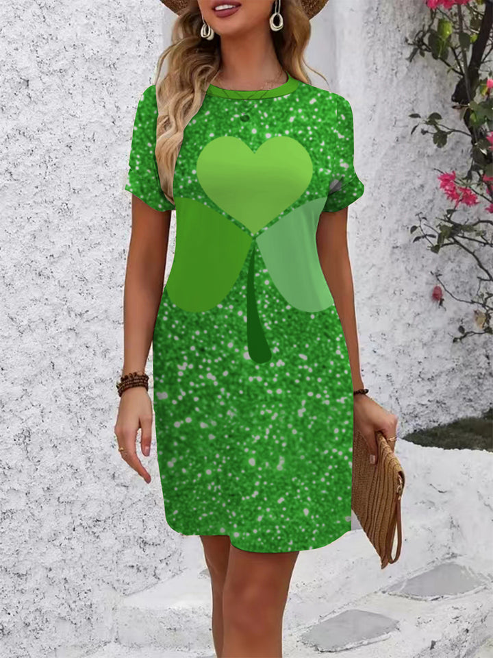 Damen lässiges Kurzarmkleid mit kreativem geometrischen Muster Drune