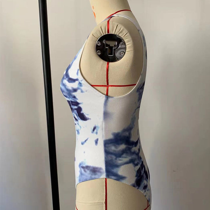 Damen Hochgeschnittener Badeanzug mit trendigem Tie-Dye-Design Drune