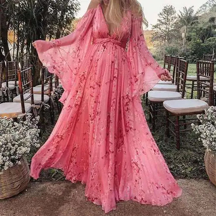 Damen Maxikleid mit schwingenden Ärmeln und floralem Muster Drune