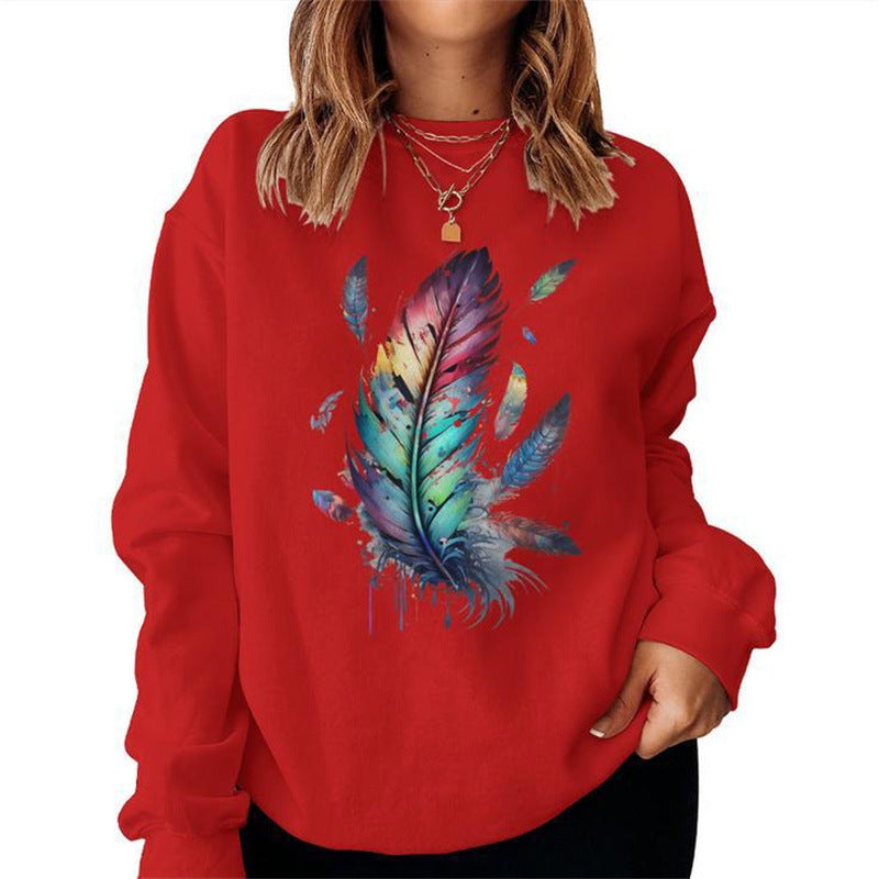 Damen Sweatshirt mit buntem Federdesign und lässigem Schnitt Drune
