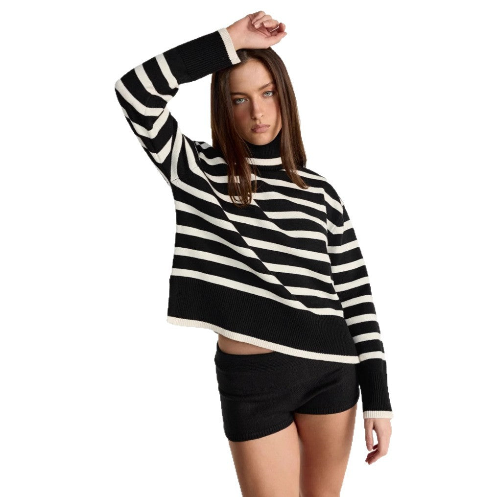 Damen gestreifter Rollkragenpullover mit lässigem Schnitt Drune