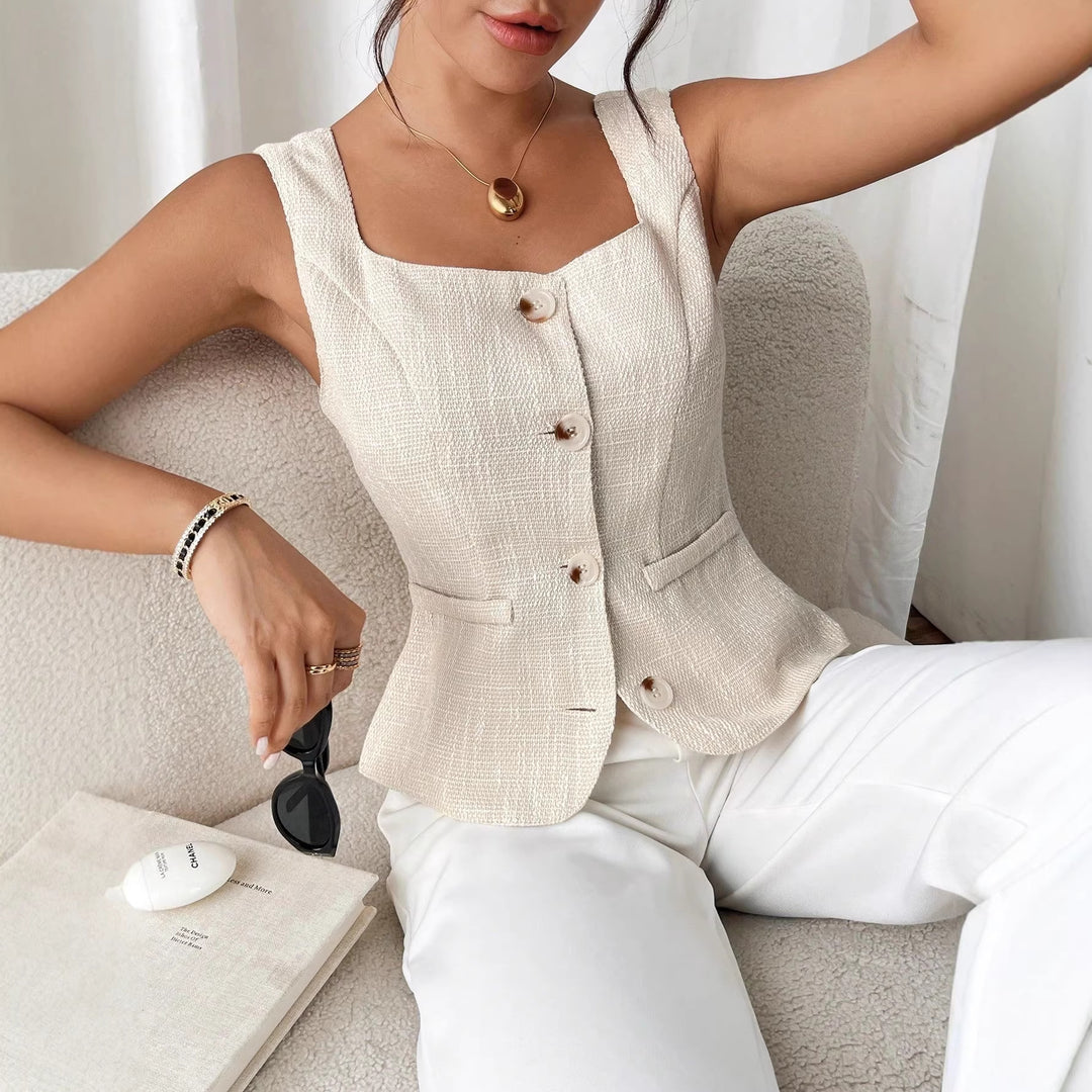 Damen Elegant geschnittene Weste mit Knopfdetail Drune
