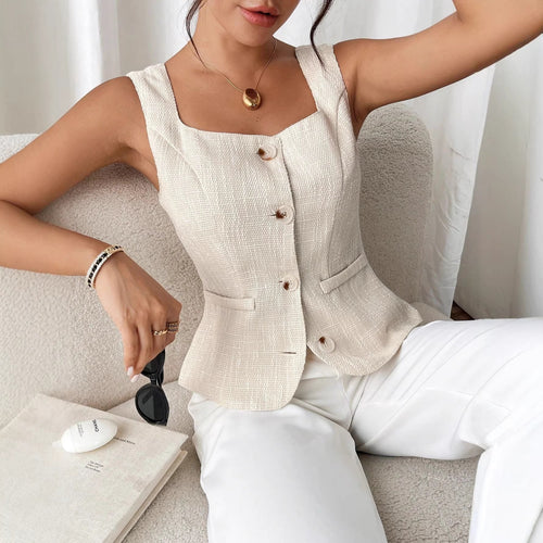 Damen Elegant geschnittene Weste mit Knopfdetail Drune