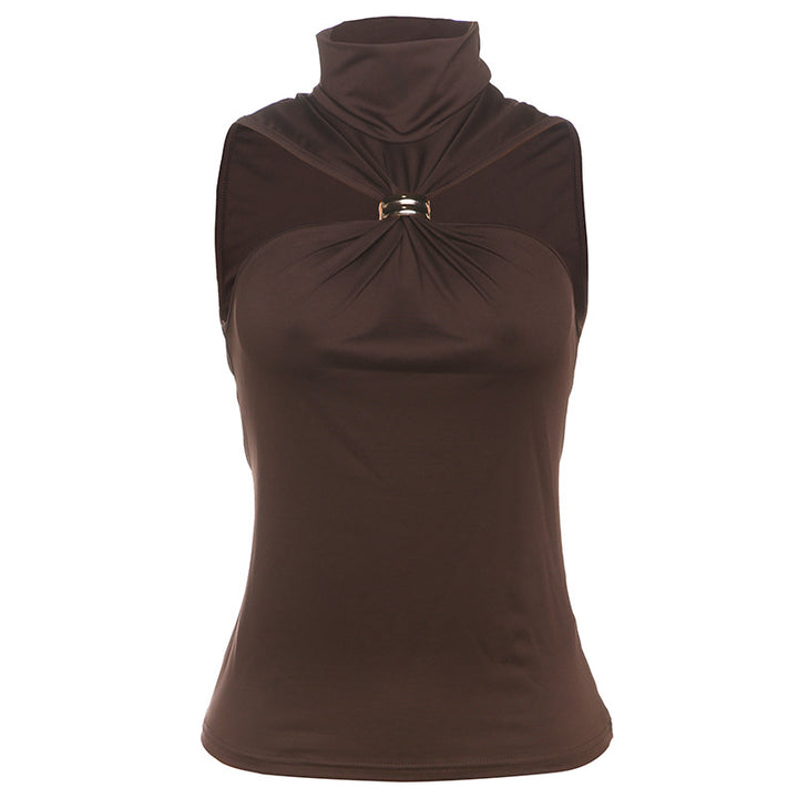 Damen elegantes Top mit hohem Kragen und schlichtem Design Drune