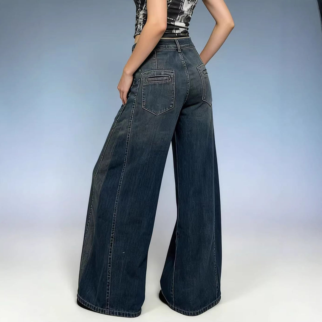 Damen weite Denim-Jeans mit hohem Bund und klassischem Schnitt Drune